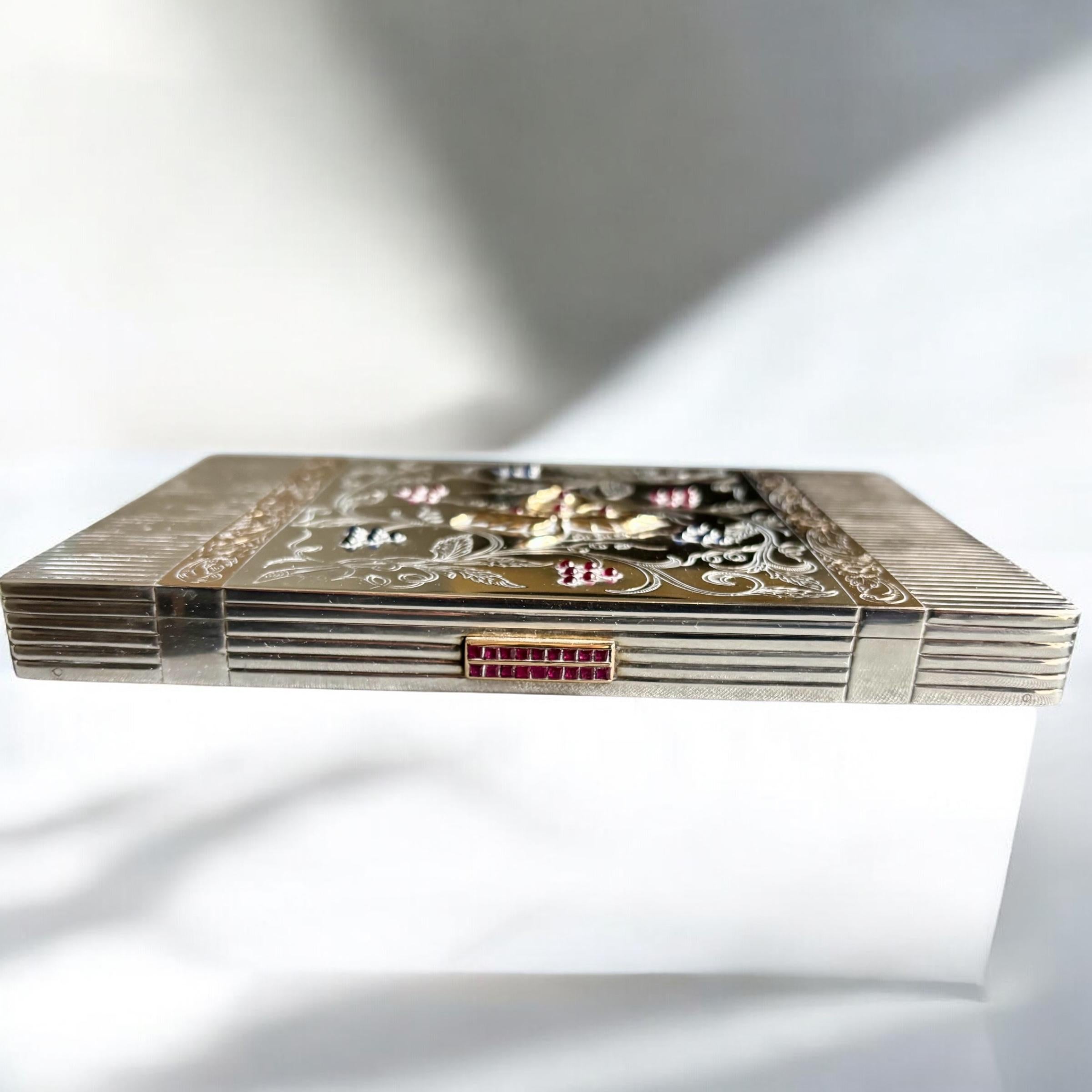 Portavaso Art Deco in argento e oro con gemme incastonate Minaudière. 1930 circa in vendita 3