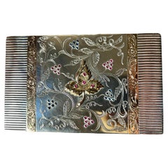 Art Deco Silber und Gold Edelstein besetzt Vanity Case Minaudière. Um 1930