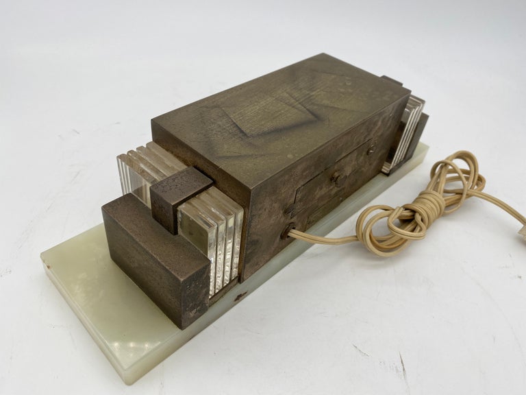 Art Deco Silver and Marble Digital Mantel Clock Model 975 by Lawson