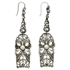 Art Deco Silver and Marcasite Earrings set with Mabe Cultured Pearls circa 1920s