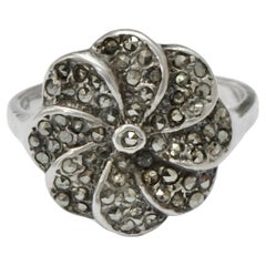 Art Deco Silver and Marcasite Flower Ring circa 1930s