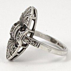 Art Deco Silver and Marcasite Marquise Design Ring circa 1930s
