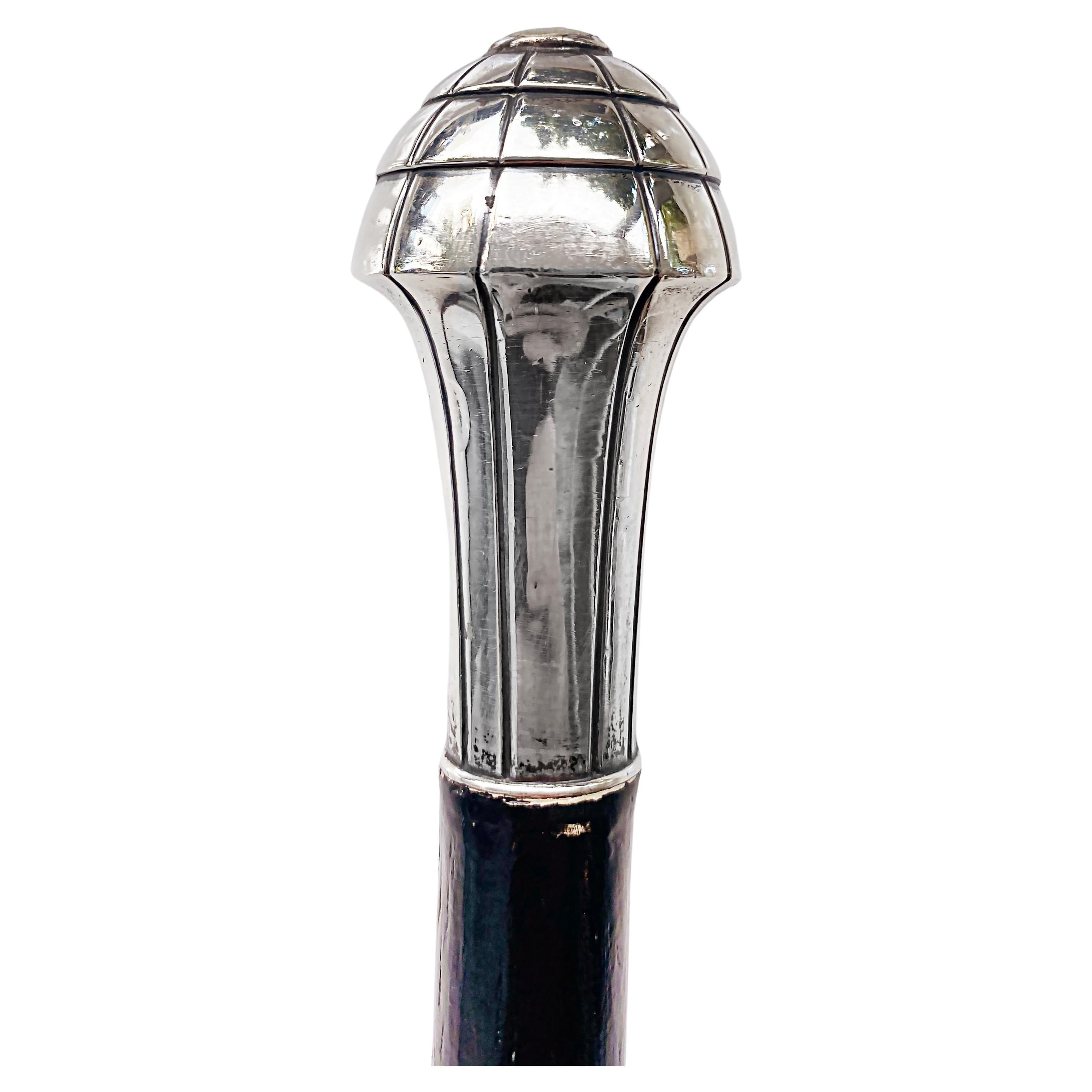 Art Deco Silver and Mother-of-Pearl Handled Walking Stick For Sale