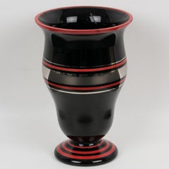 Art Deco Silver and Red Overlay Black Glass Vase, Belgium 1930s