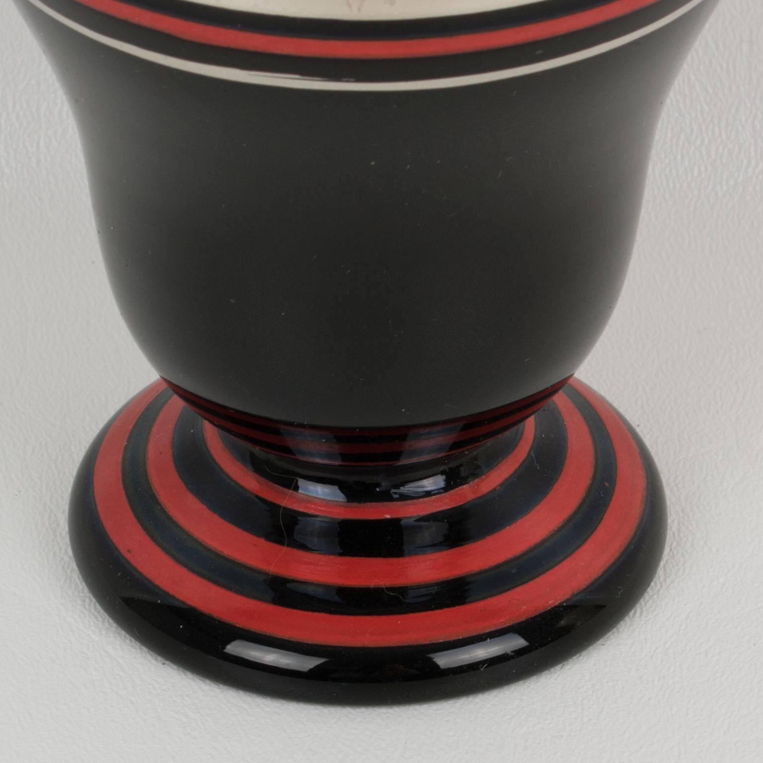 Art Deco Silver and Red Overlay Black Glass Vase, France 1930s In Good Condition For Sale In Atlanta, GA