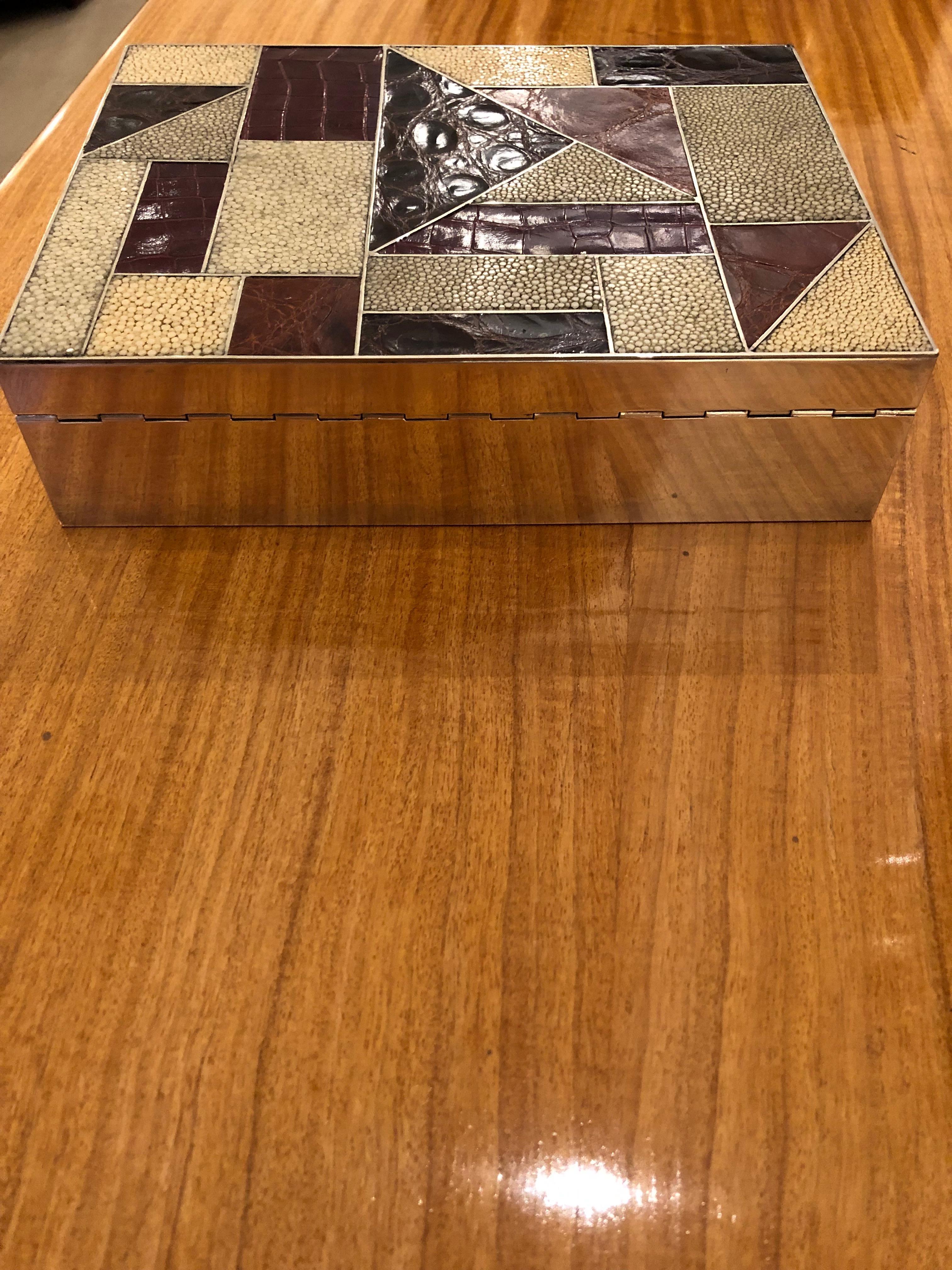 Art Deco Silver Box with Exotic Skin Patchwork In Good Condition In New York, NY