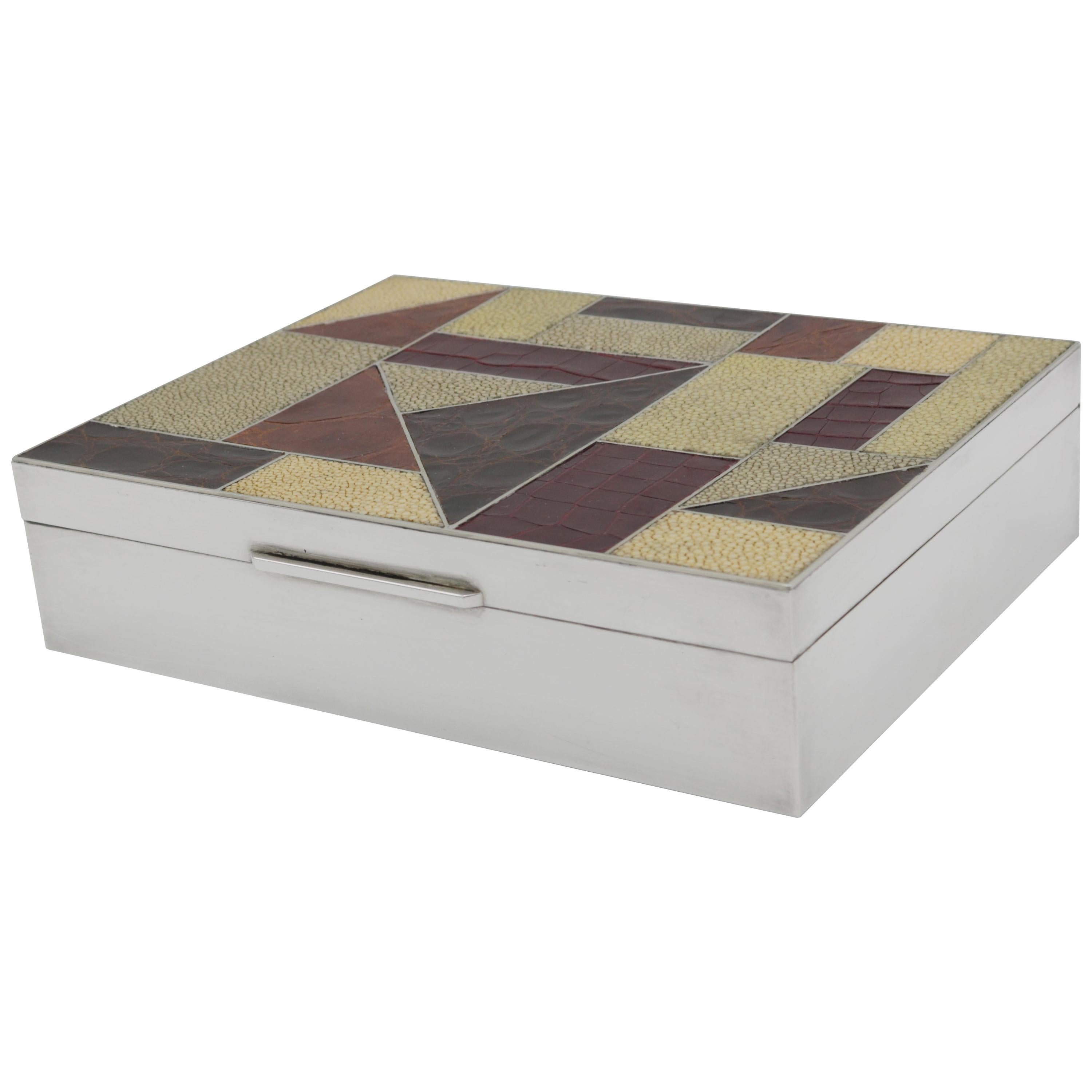 Art Deco Silver Box with Exotic Skin Patchwork