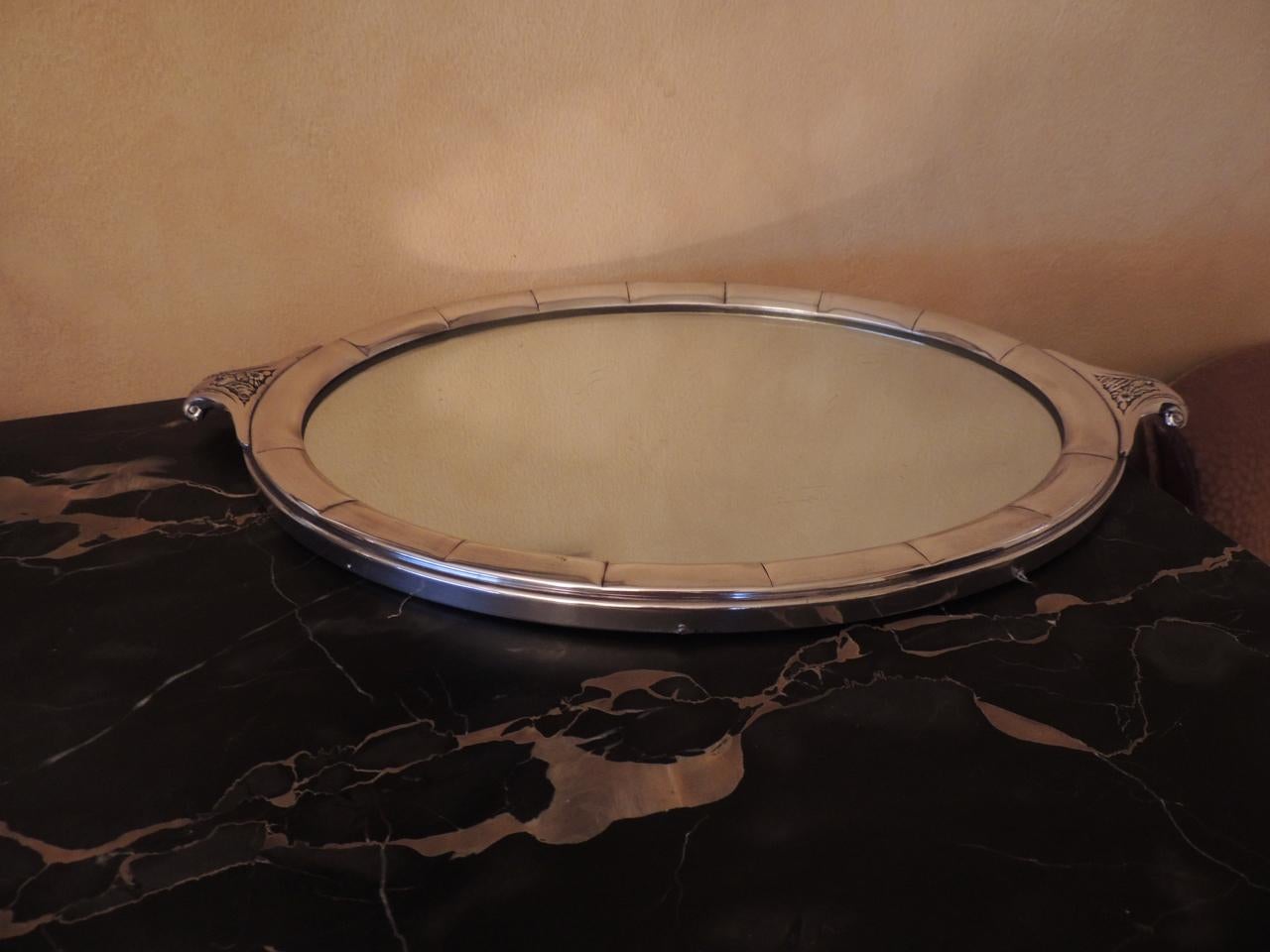 Art Deco Silver Centerpiece and Mirrored Tray In Good Condition For Sale In Oakland, CA