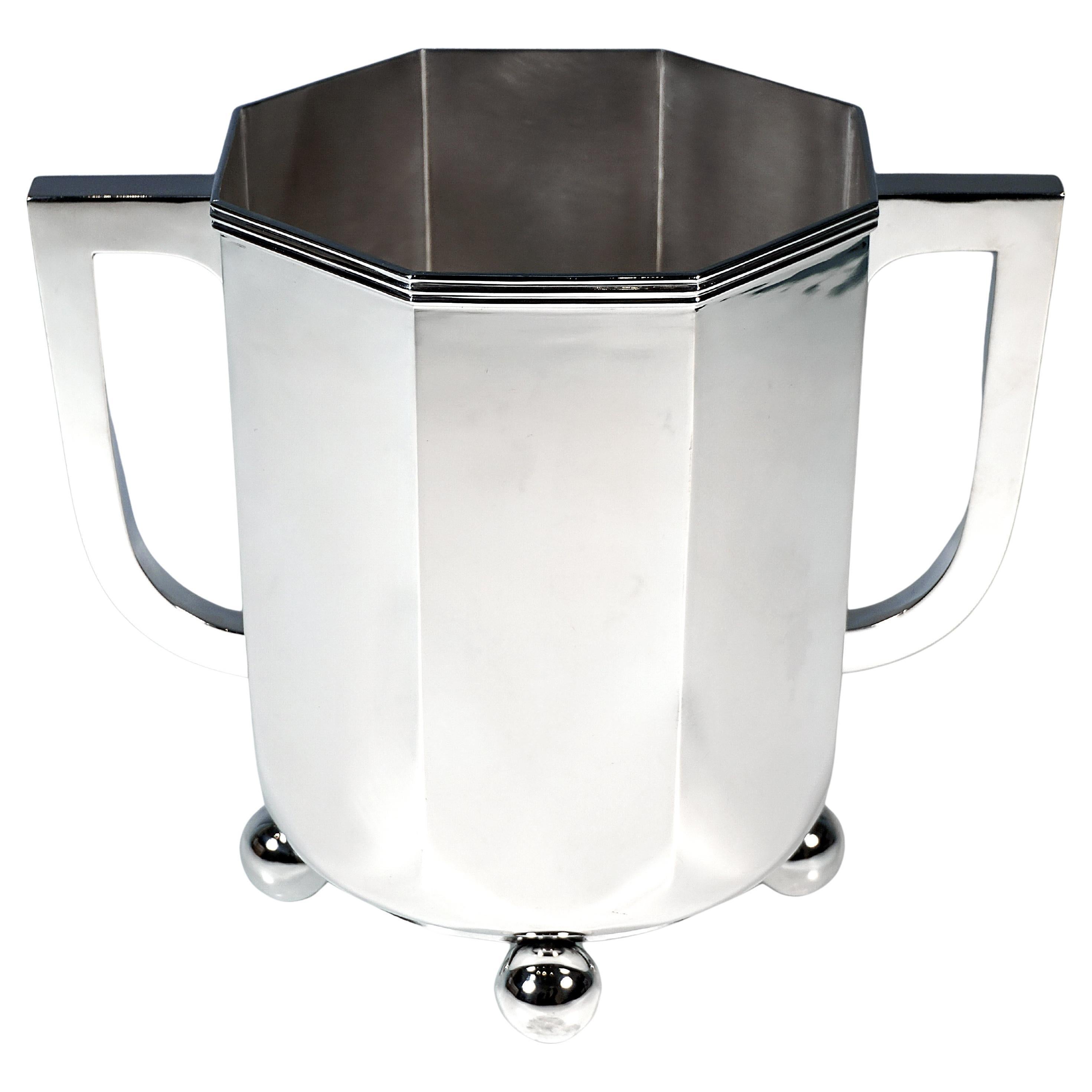 Art Déco Silver Champagne Wine Cooler On Ball Feet, Hugo Boehm, Germany, Ca 1930 For Sale