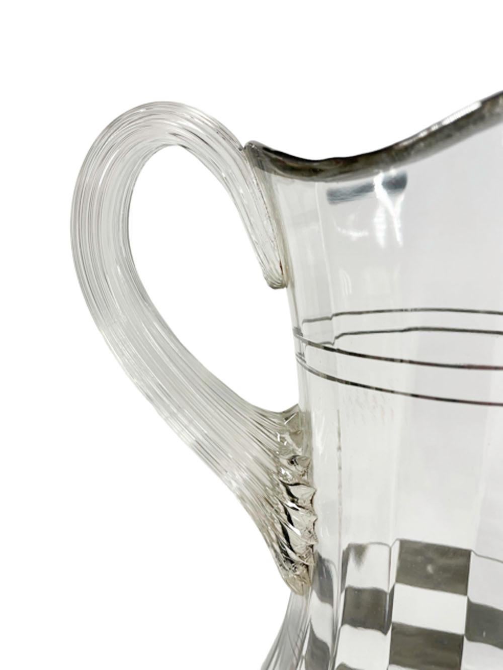 Art Deco Silver Check Cocktail Shaker, Pitcher, Ice Bowl & Six Highball Glasses For Sale 6