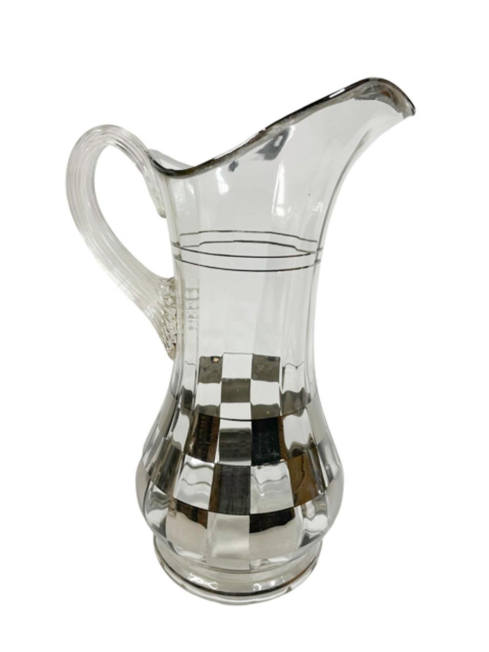 Art Deco Silver Check Cocktail Shaker, Pitcher, Ice Bowl & Six Highball Glasses For Sale 7