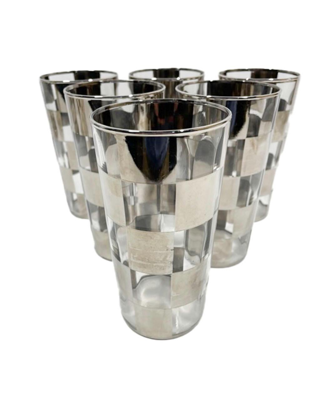 Art Deco Silver Check Cocktail Shaker, Pitcher, Ice Bowl & Six Highball Glasses For Sale 2
