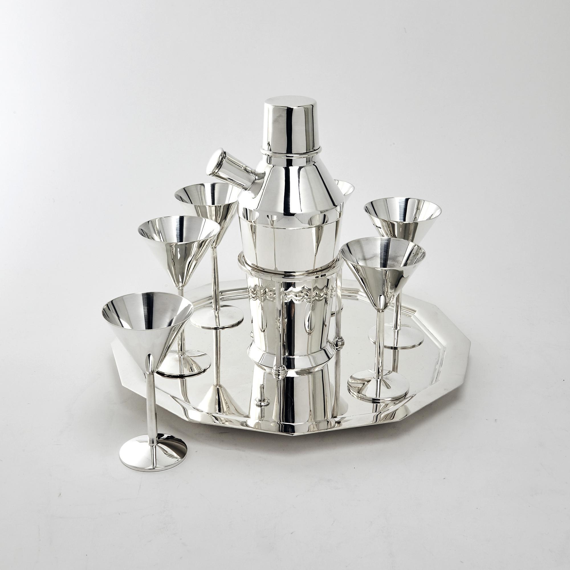 English Art Deco Silver Cocktail Set