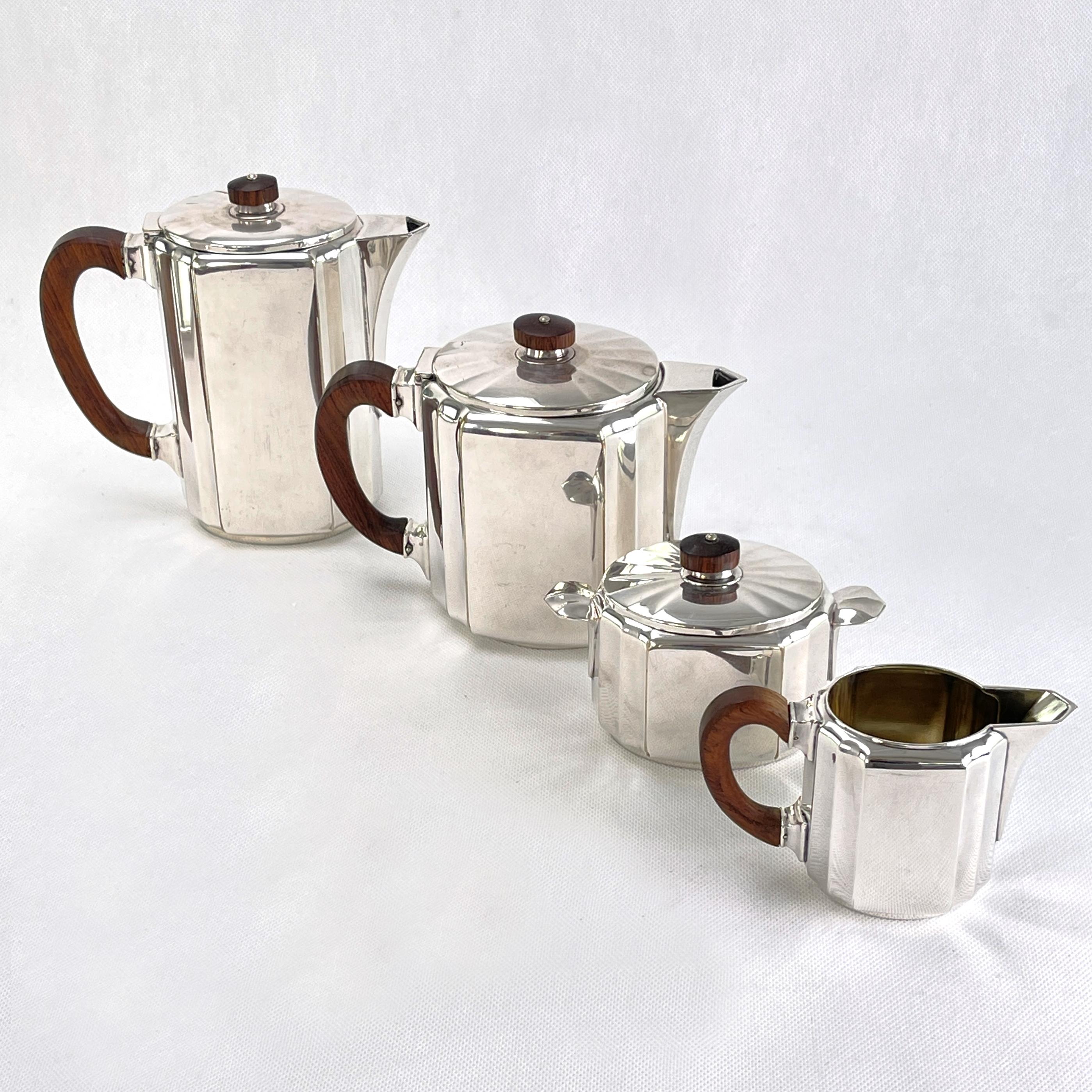 Coffee/tea set - 1920s

This coffee set was made by the manufracture Christofle in france. The item from the 1920s is in the typical style of the streamline modern. It includes a coffee pot, teapot, sugar bowl, creamer and a handled tray.

The