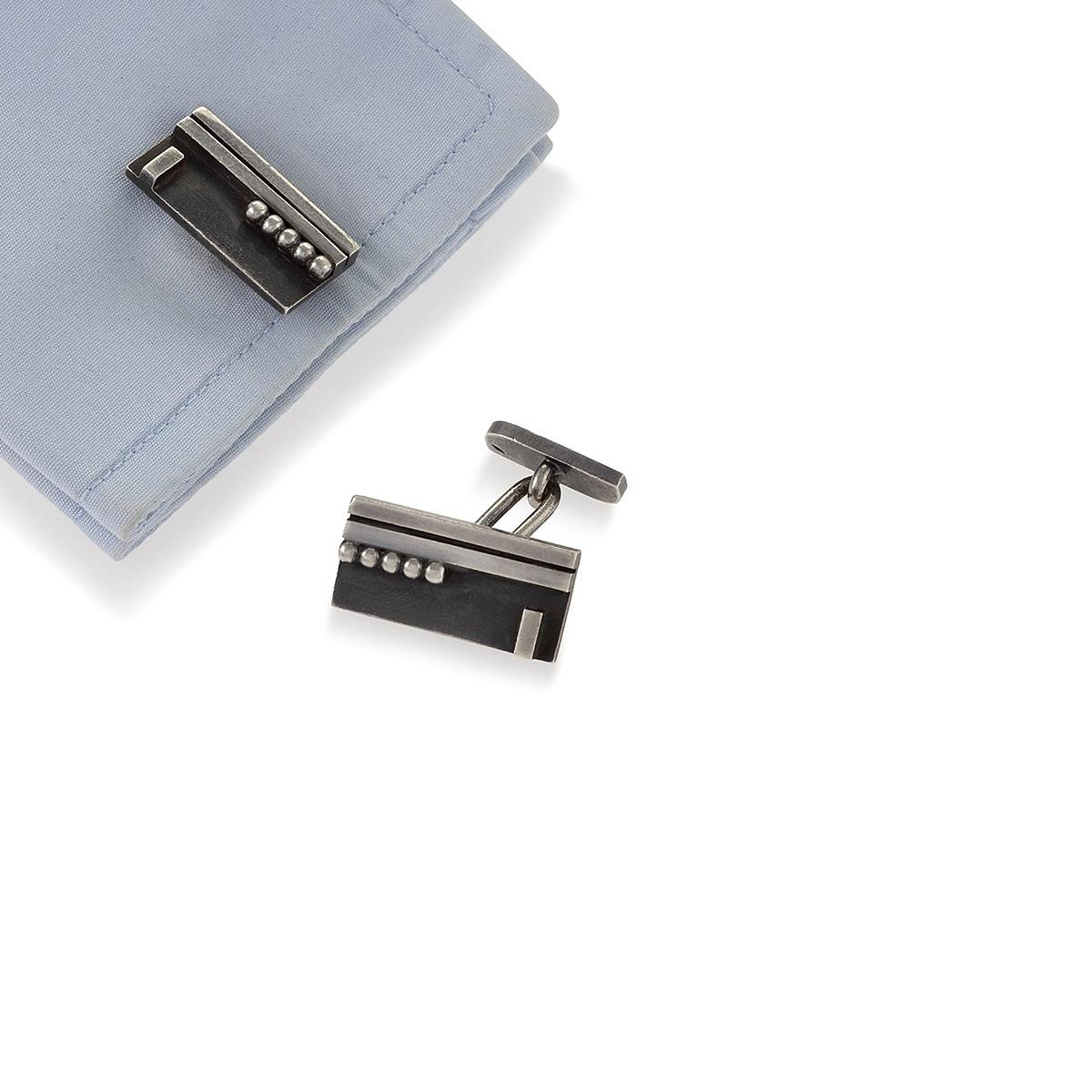 Art Deco Silver Cuff Links by Jean Despres In Excellent Condition In New York, NY