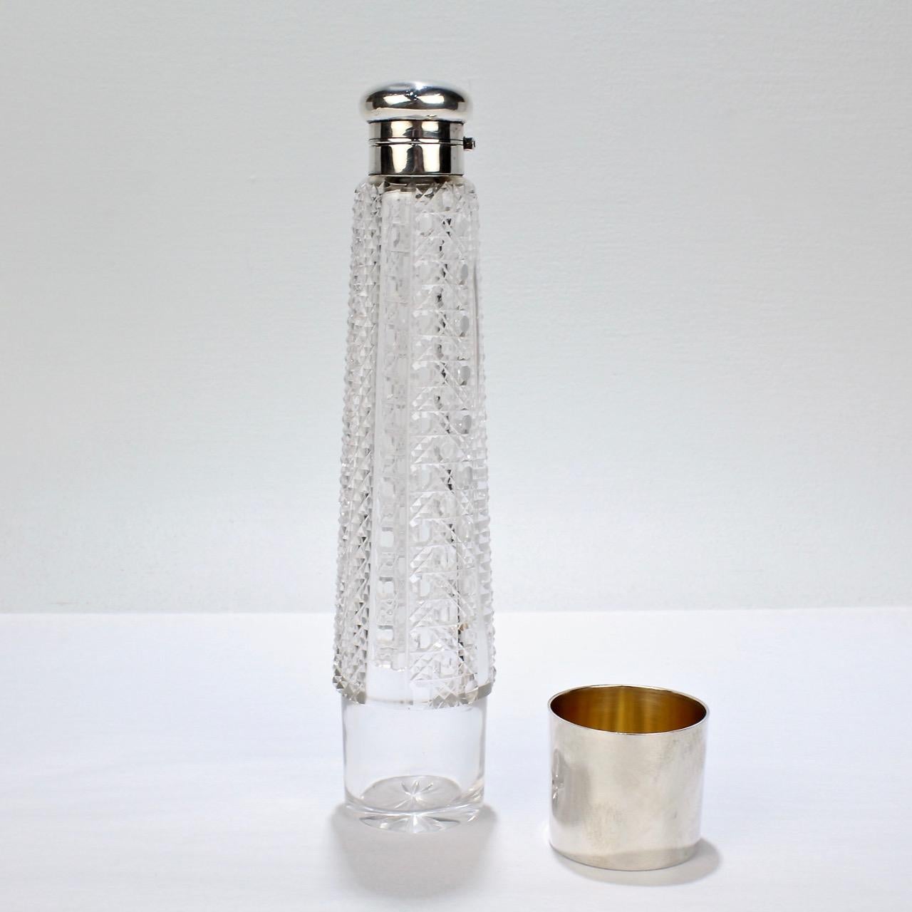 Likör- oder Whisky-Flask aus Silber und geschliffenem Glas im Art déco-Stil im Angebot 1