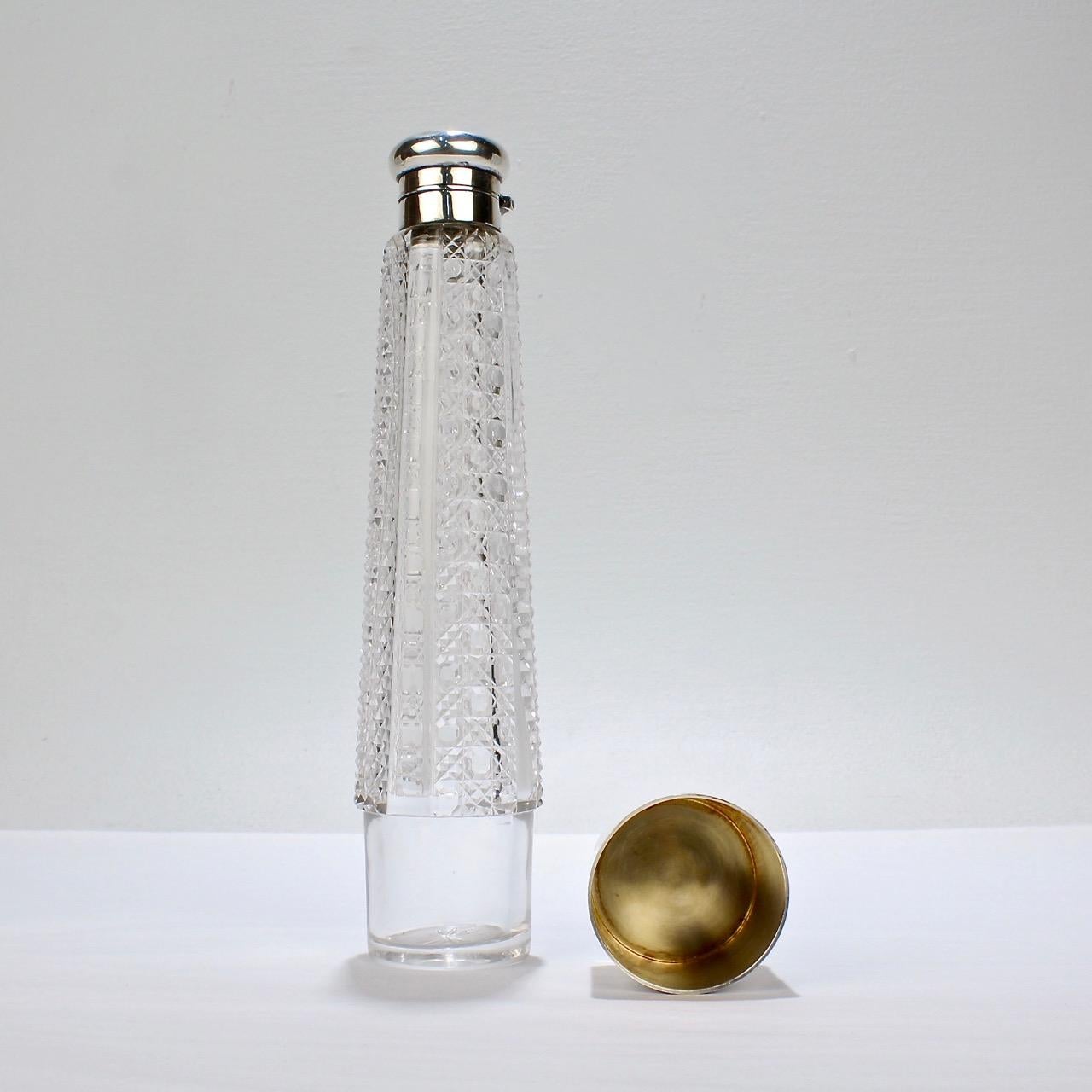 Likör- oder Whisky-Flask aus Silber und geschliffenem Glas im Art déco-Stil im Angebot 2