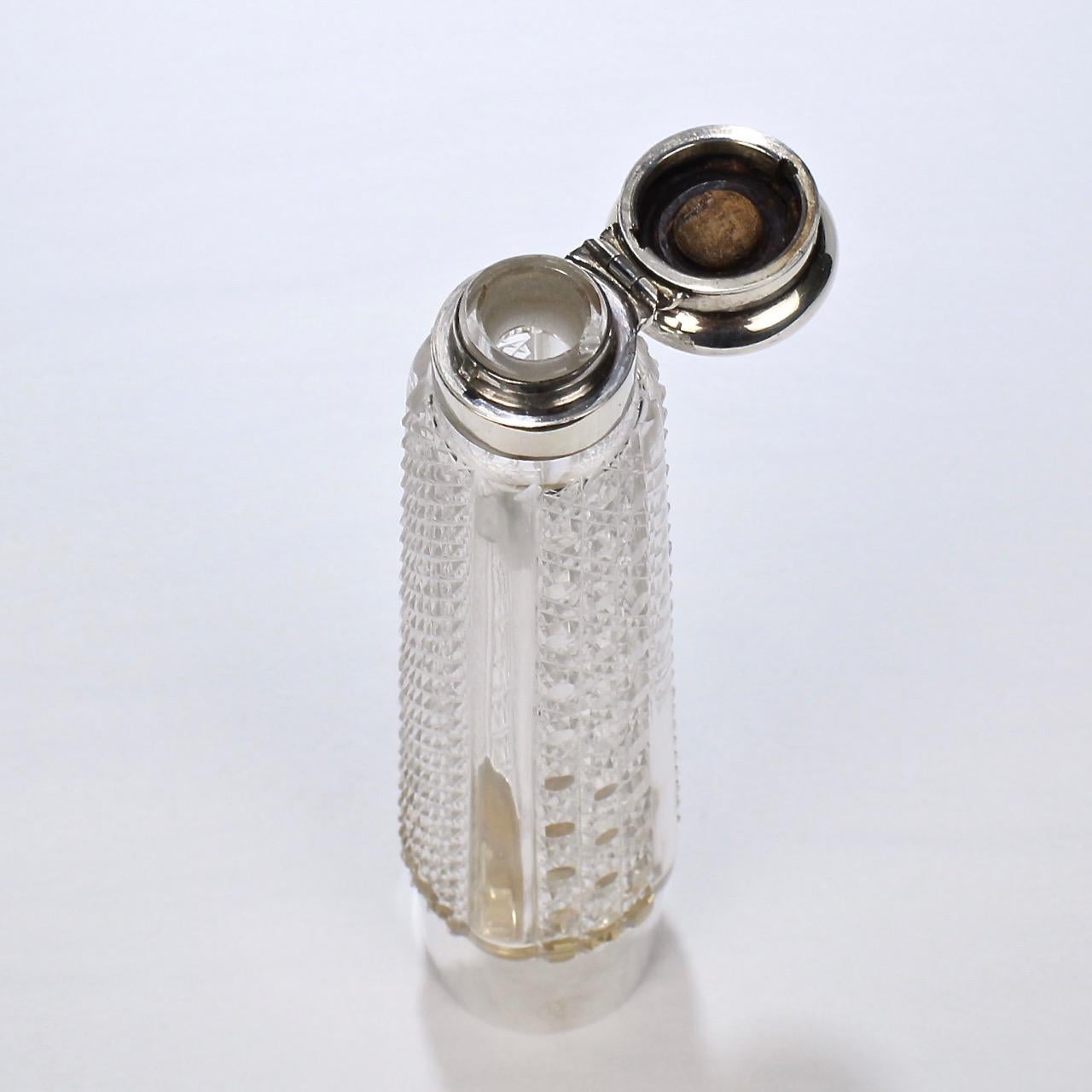 Art Deco Silver and Cut Glass Liquor or Whisky Flask For Sale 3