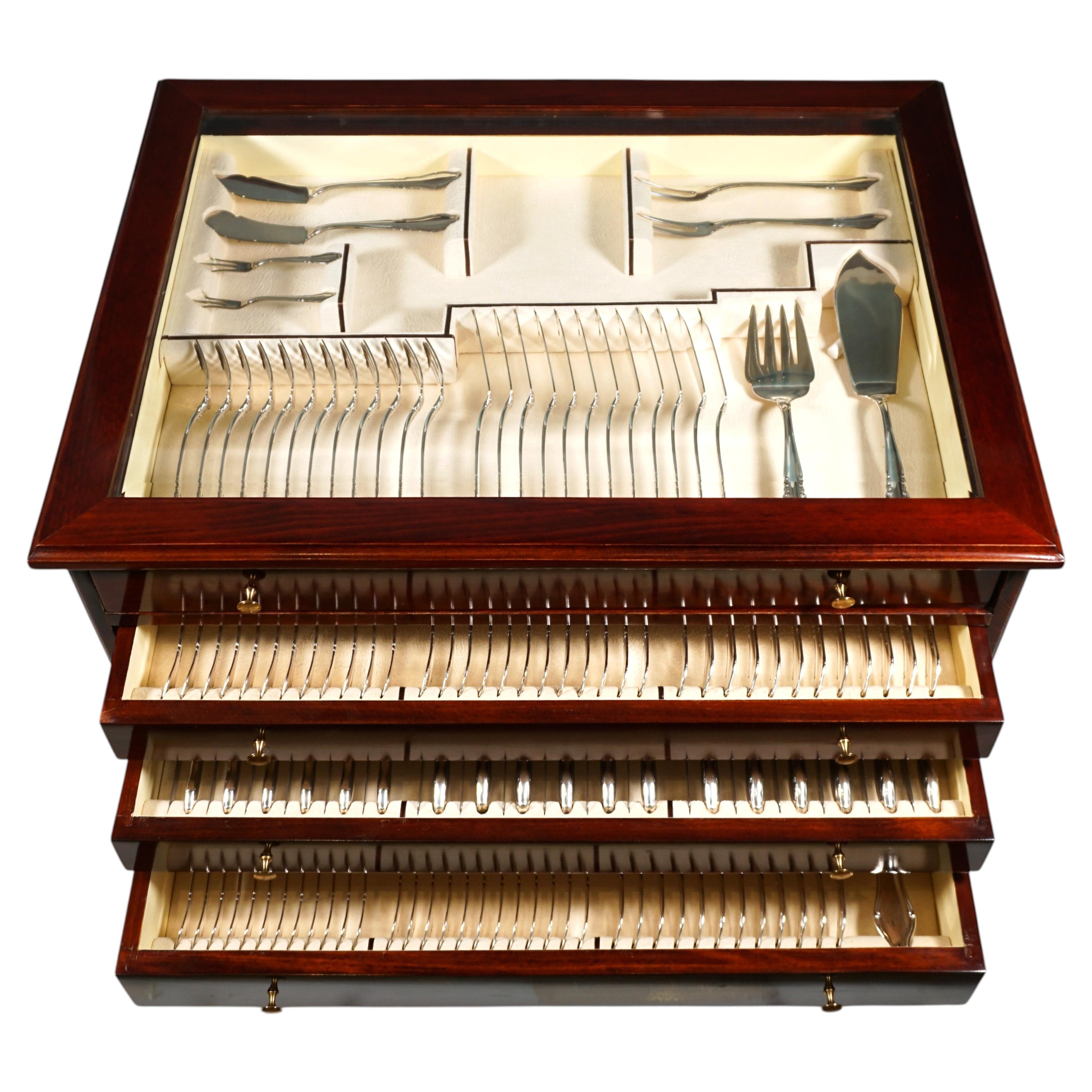 Art Deco Silver Cutlery Set For 12 People In Showcase by Bruckmann &Sons Germany For Sale
