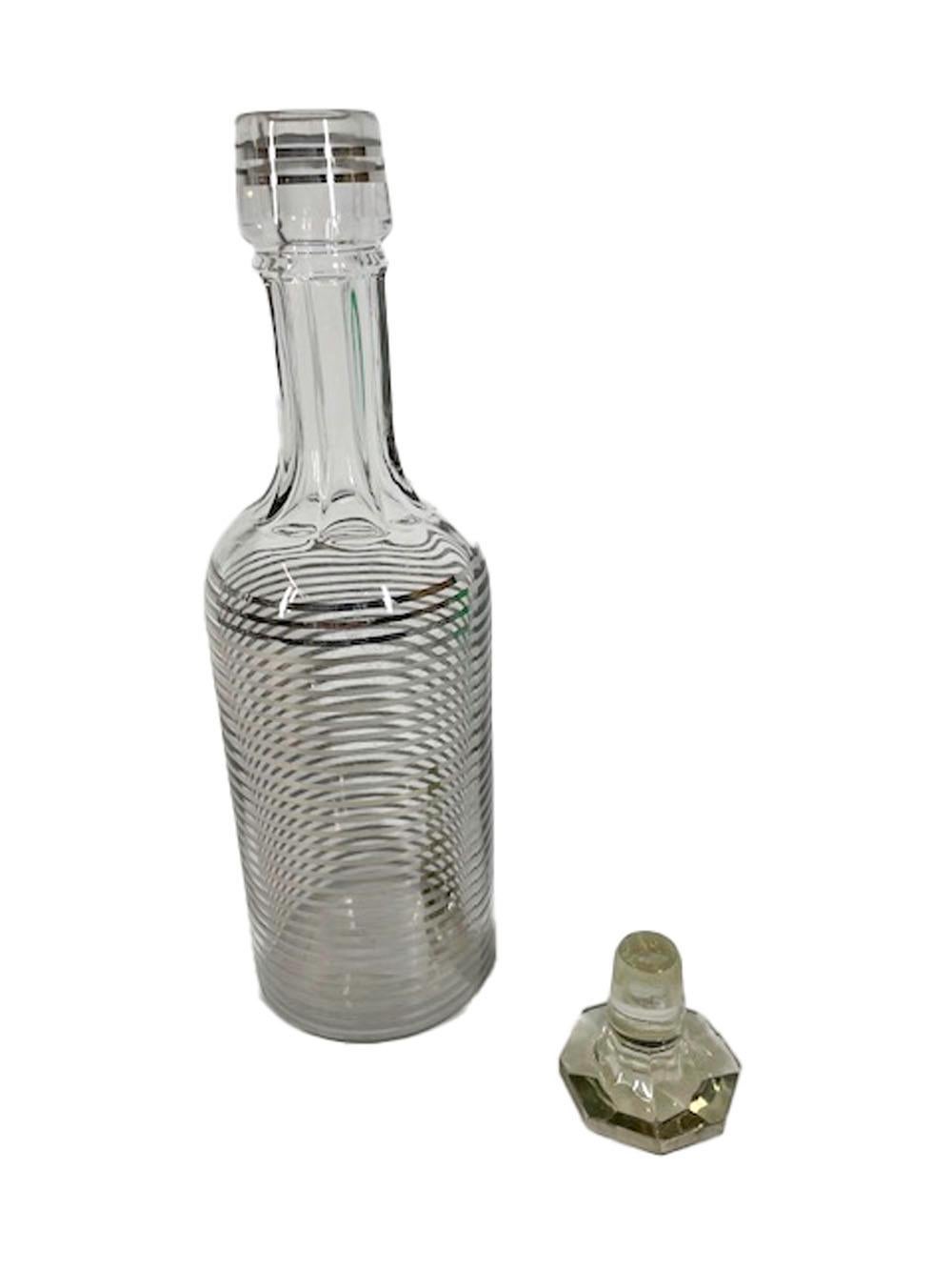 Art Deco Silver Decorated Back Bar Bottle with Octagonal Mushroom Stopper In Good Condition In Nantucket, MA