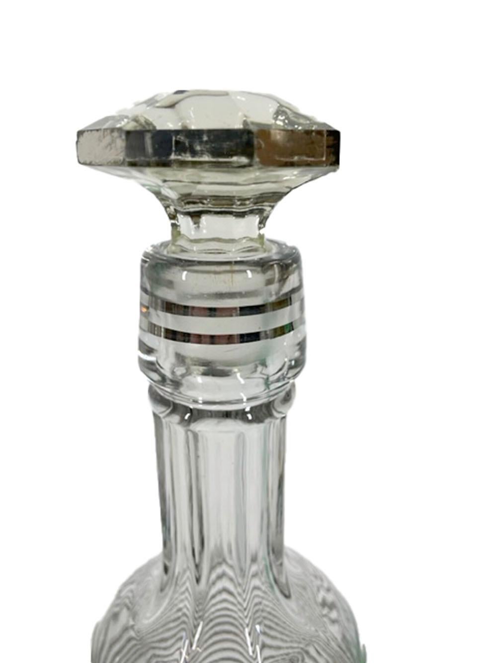 20th Century Art Deco Silver Decorated Back Bar Bottle with Octagonal Mushroom Stopper