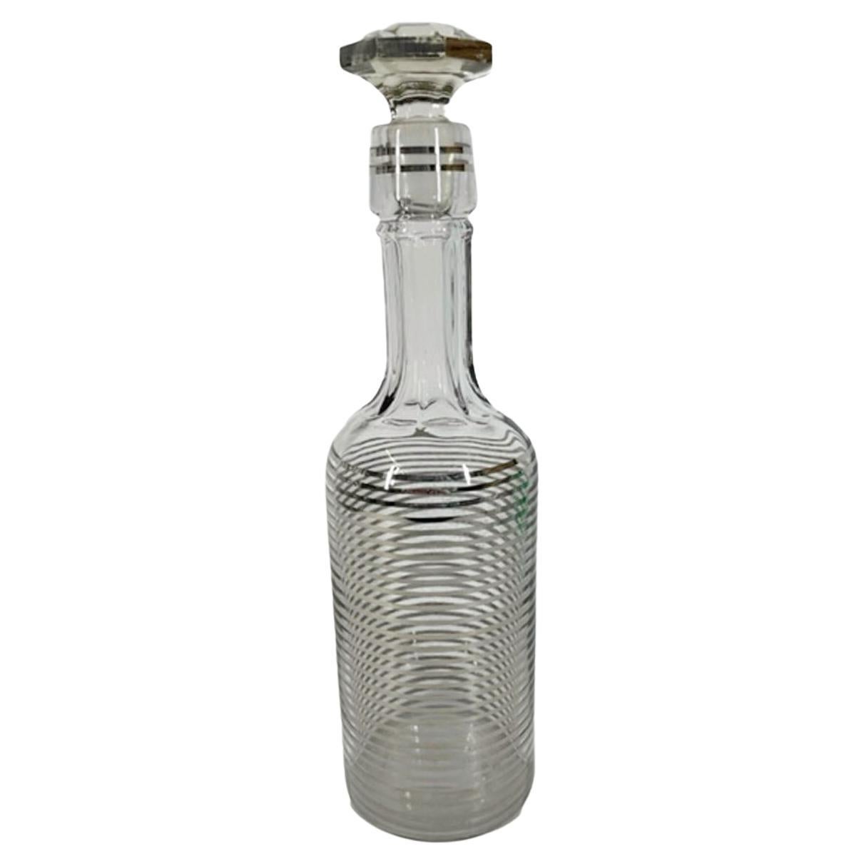 Art Deco Silver Decorated Back Bar Bottle with Octagonal Mushroom Stopper