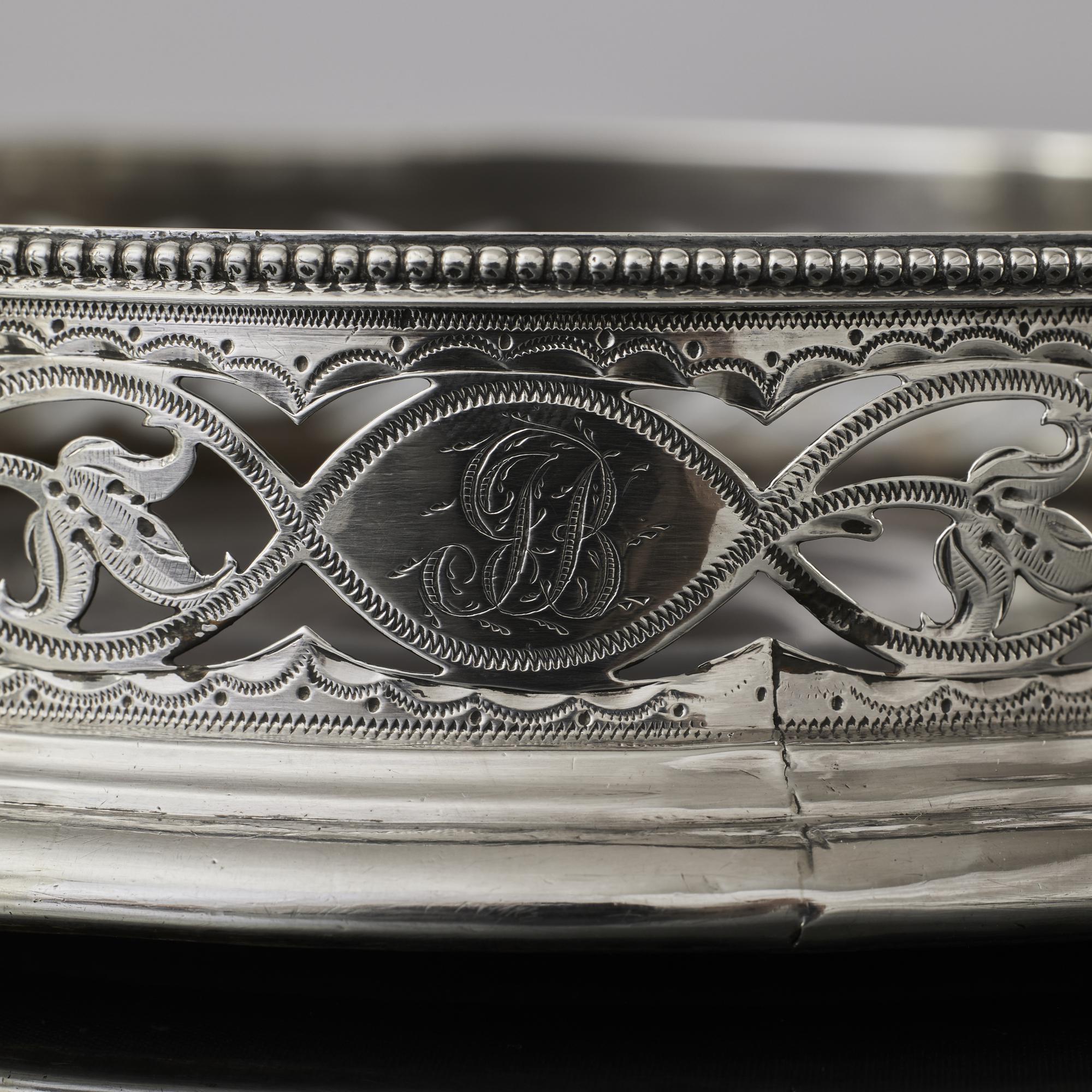 18th Century Matched set of four early-George-III pierced silver wine coasters For Sale