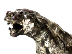 Art Deco Silver Earthenware Panther Figure Sculpture