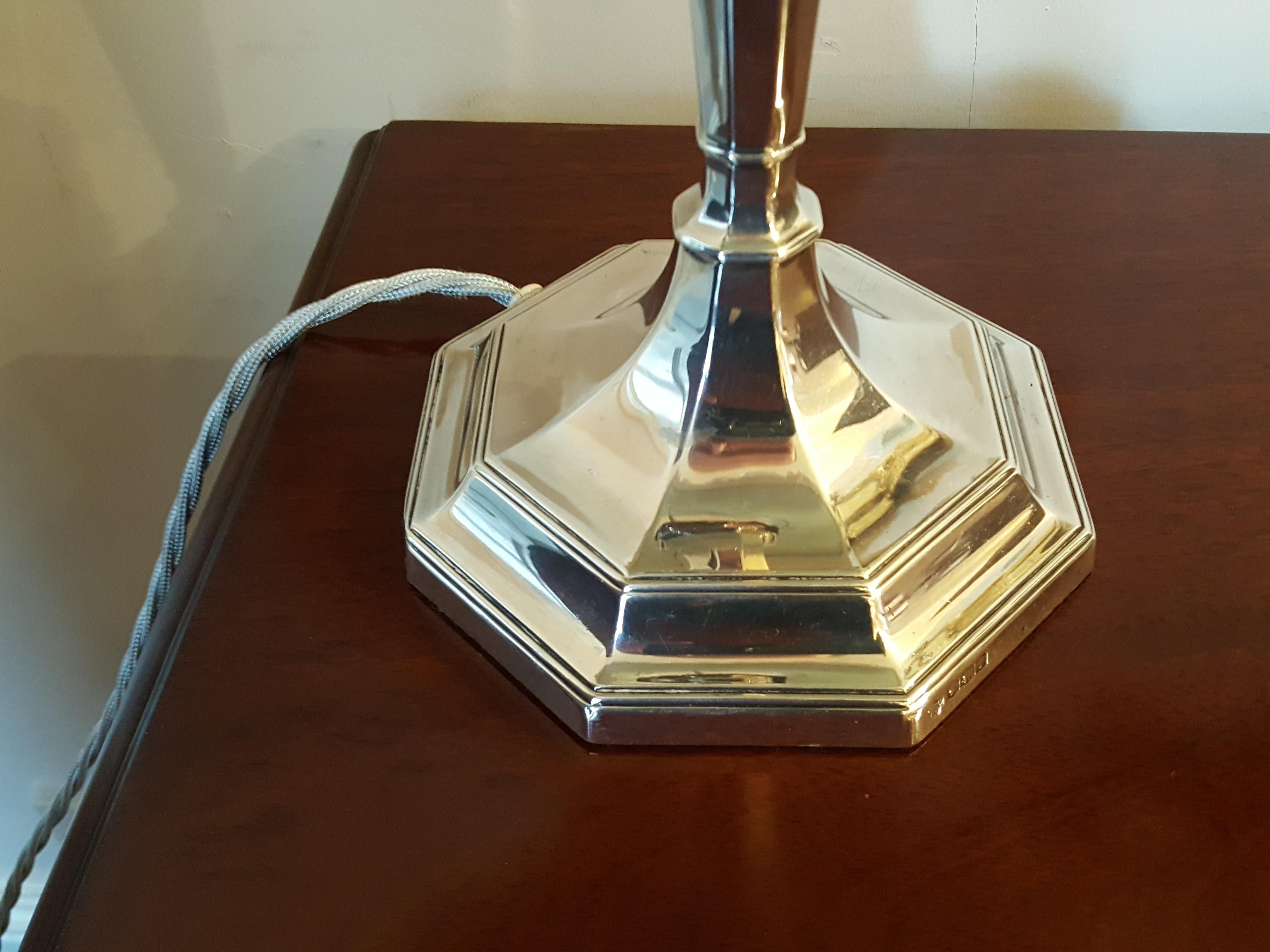 English Art Deco Silver Electric Table Lamp