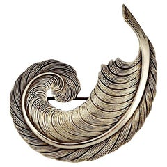 Art Deco Silver Feather Brooch