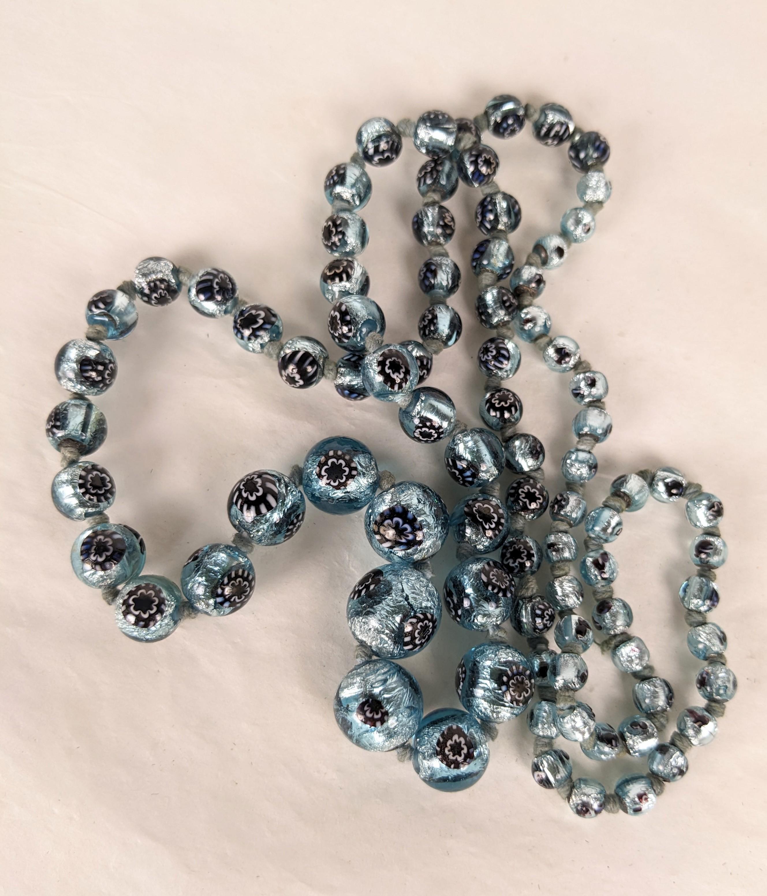 Art Deco Silver Foiled Aqua Murano Beads In Good Condition For Sale In New York, NY
