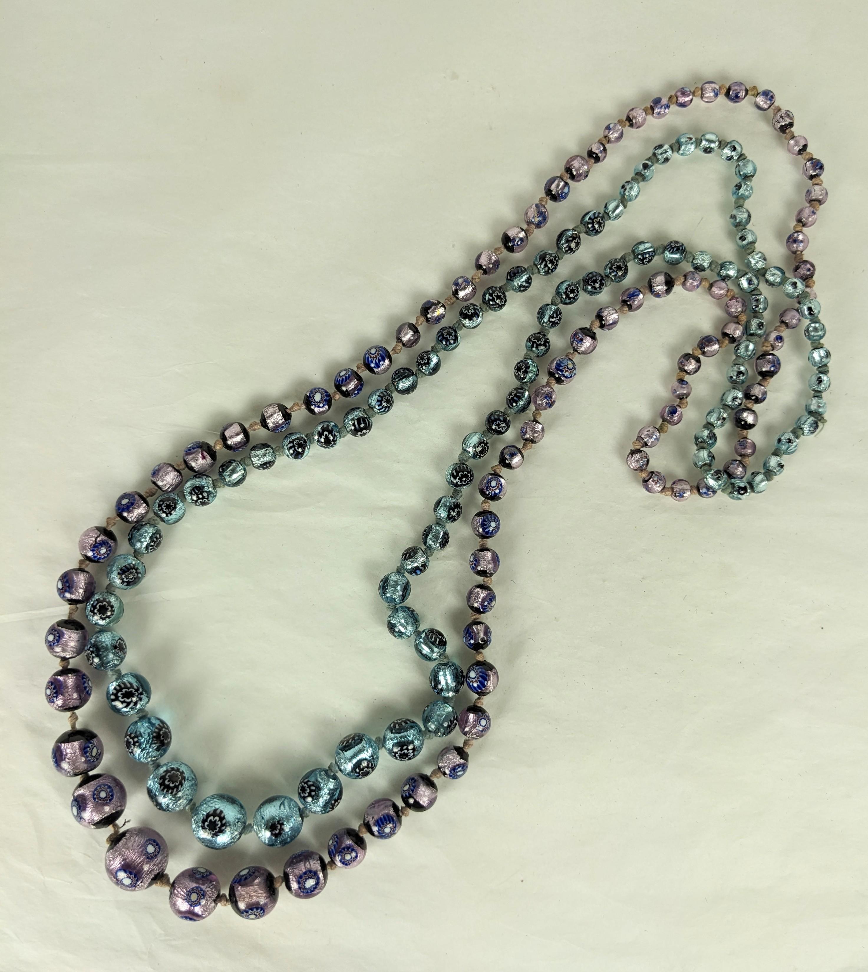 Silber Foiled Aqua Murano-Perlen im Art déco-Stil Damen im Angebot