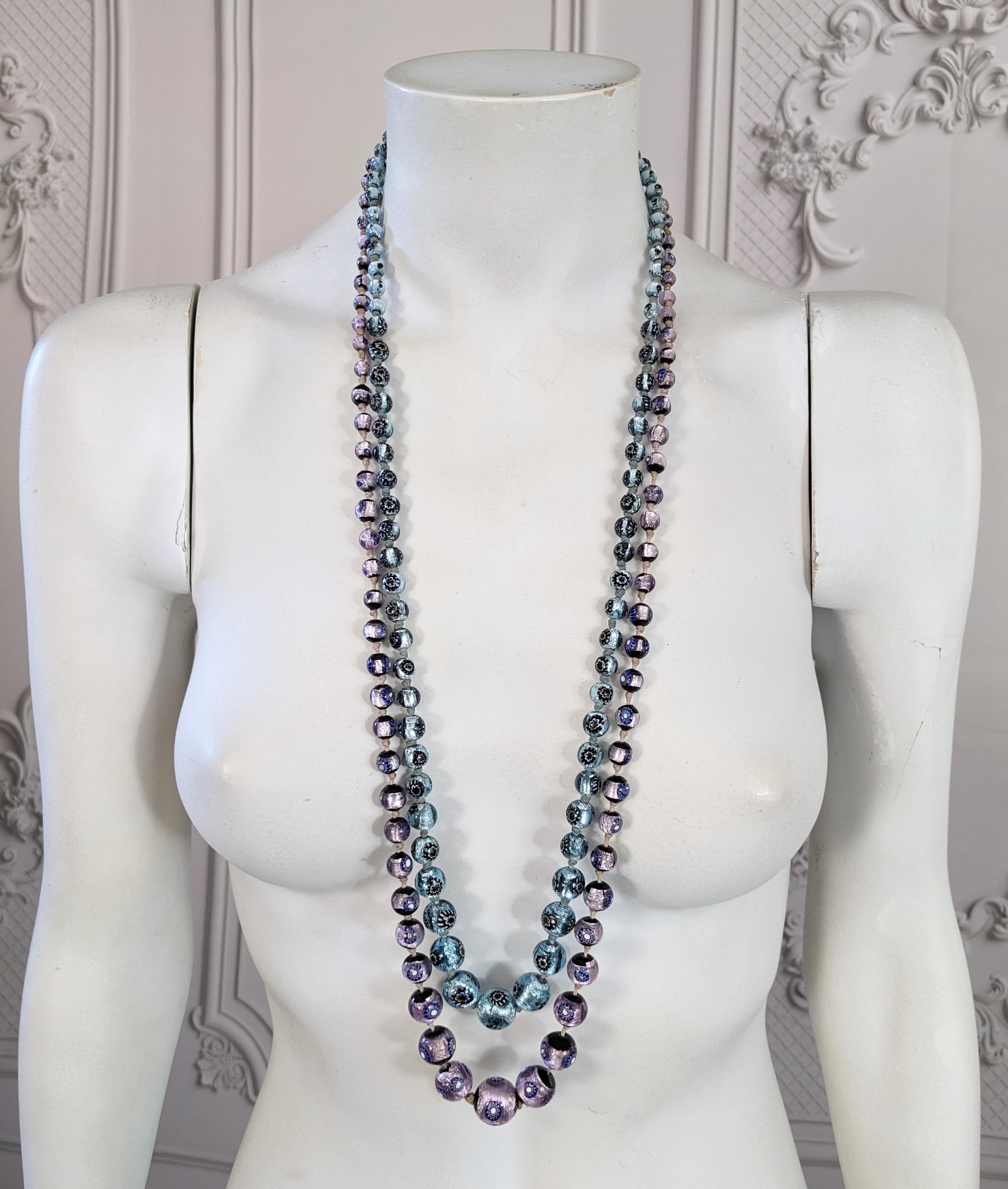 Art Deco Silver Foiled Aqua Murano Beads For Sale 1