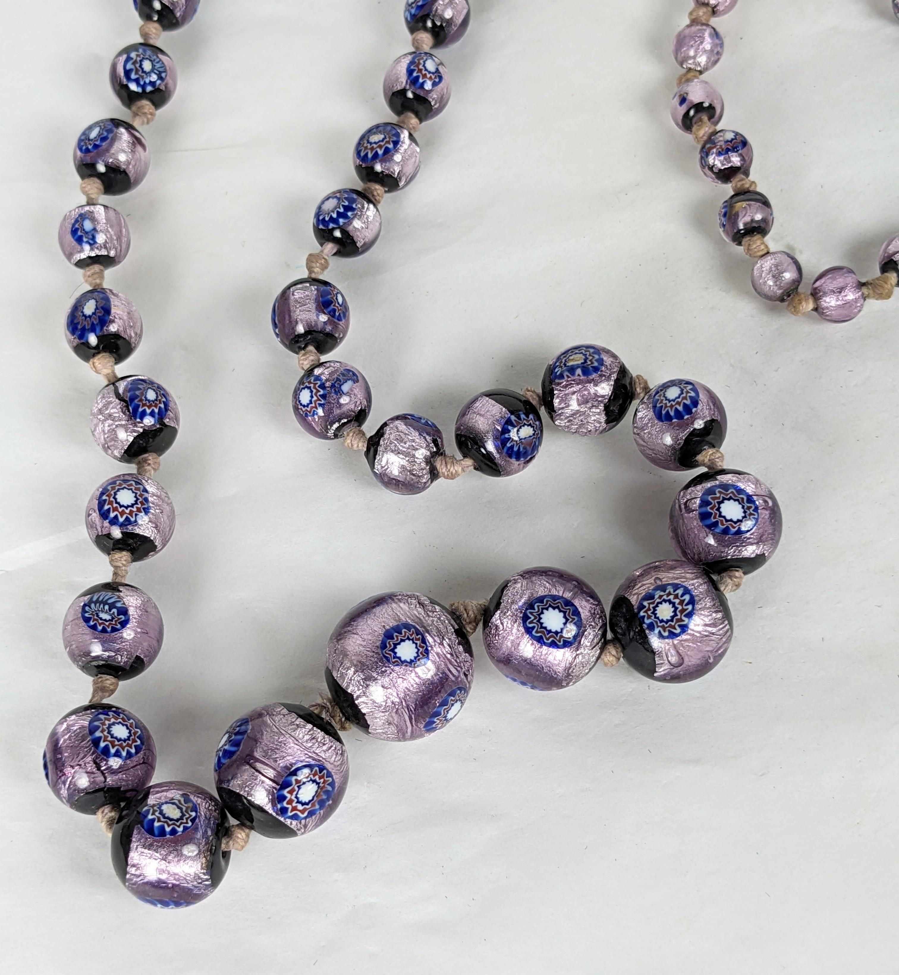 Art Deco Silver Foiled Purple Murano Beads In Good Condition For Sale In New York, NY