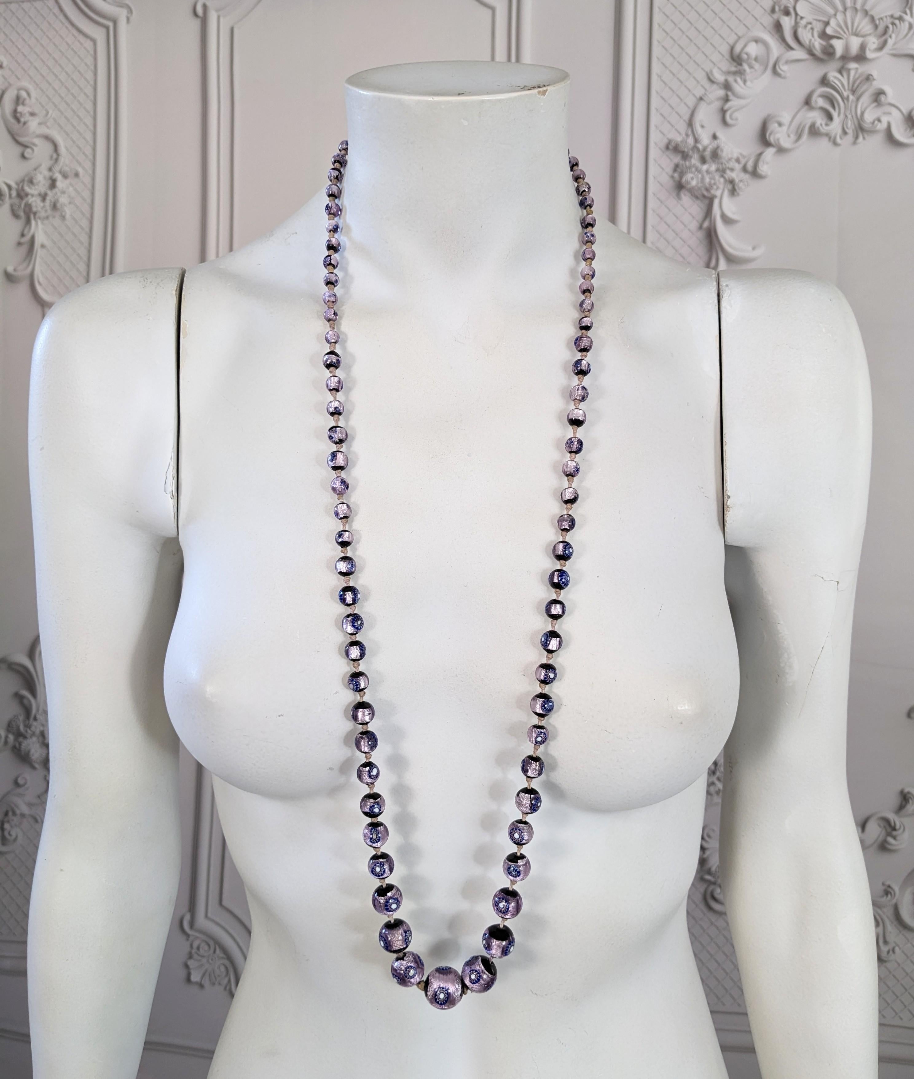 Art Deco Silver Foiled Purple Murano Beads For Sale 3