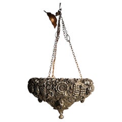 Art Deco Silver Gilt Carved Wood Inverted Bowl Chandelier by James Mont