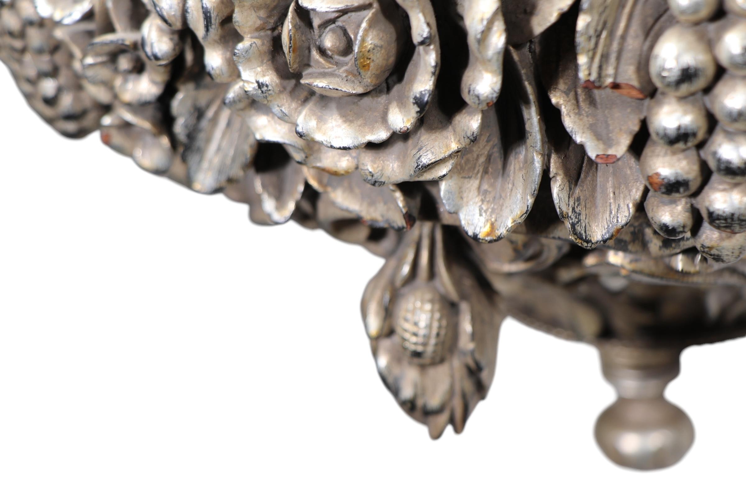 Art Deco Silver Gilt Carved Wood Inverted Bowl Chandelier by James Mont For Sale 14