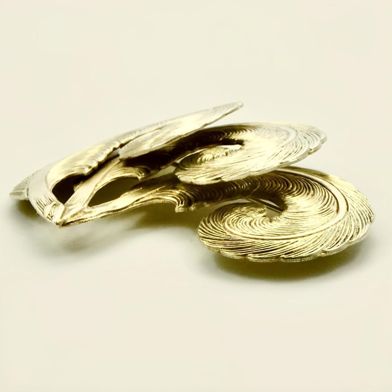 Art Deco Silber vergoldet drei Federn Brosche für Damen oder Herren im Angebot