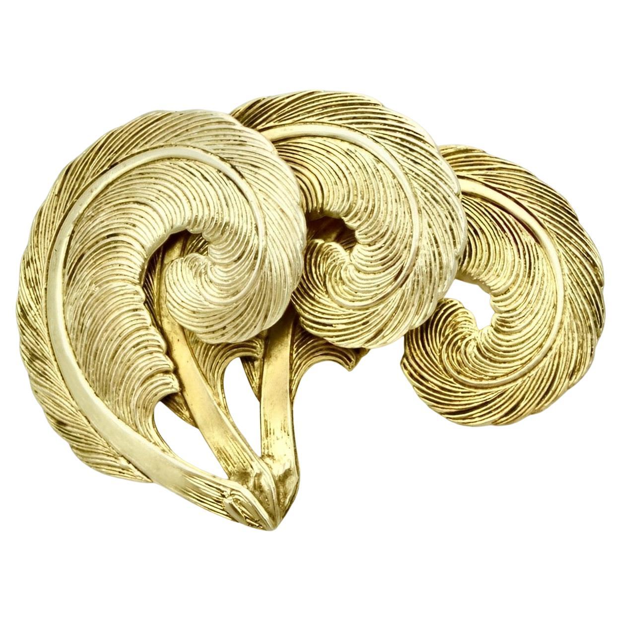 Art Deco Silver Gilt Three Feathers Brooch For Sale