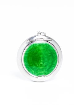 Art Deco Silver & Green Guilloche Enamel Locket Compact