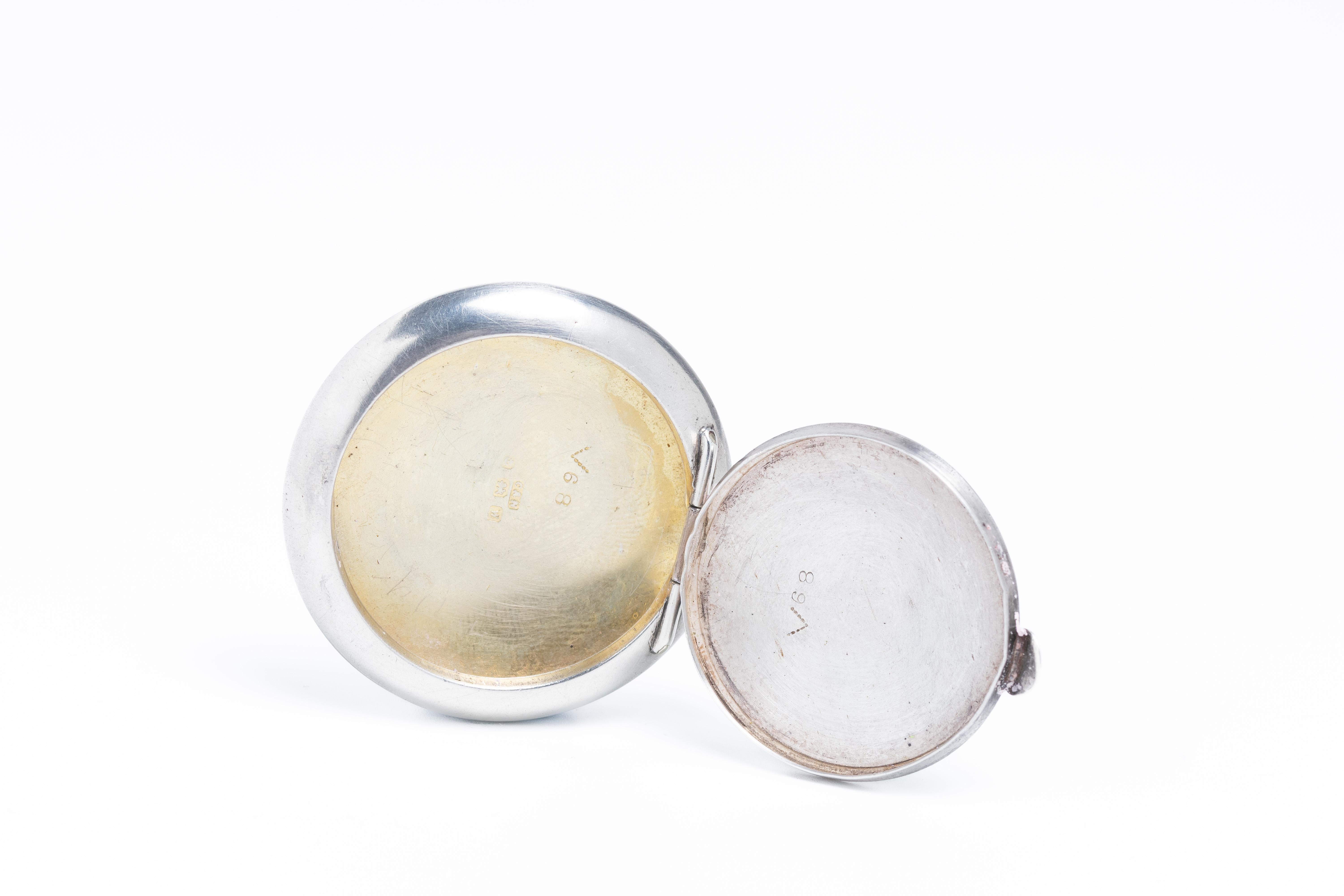 Art Deco Silber & Grün Guilloche Emaille Medaillon kompakt für Damen oder Herren