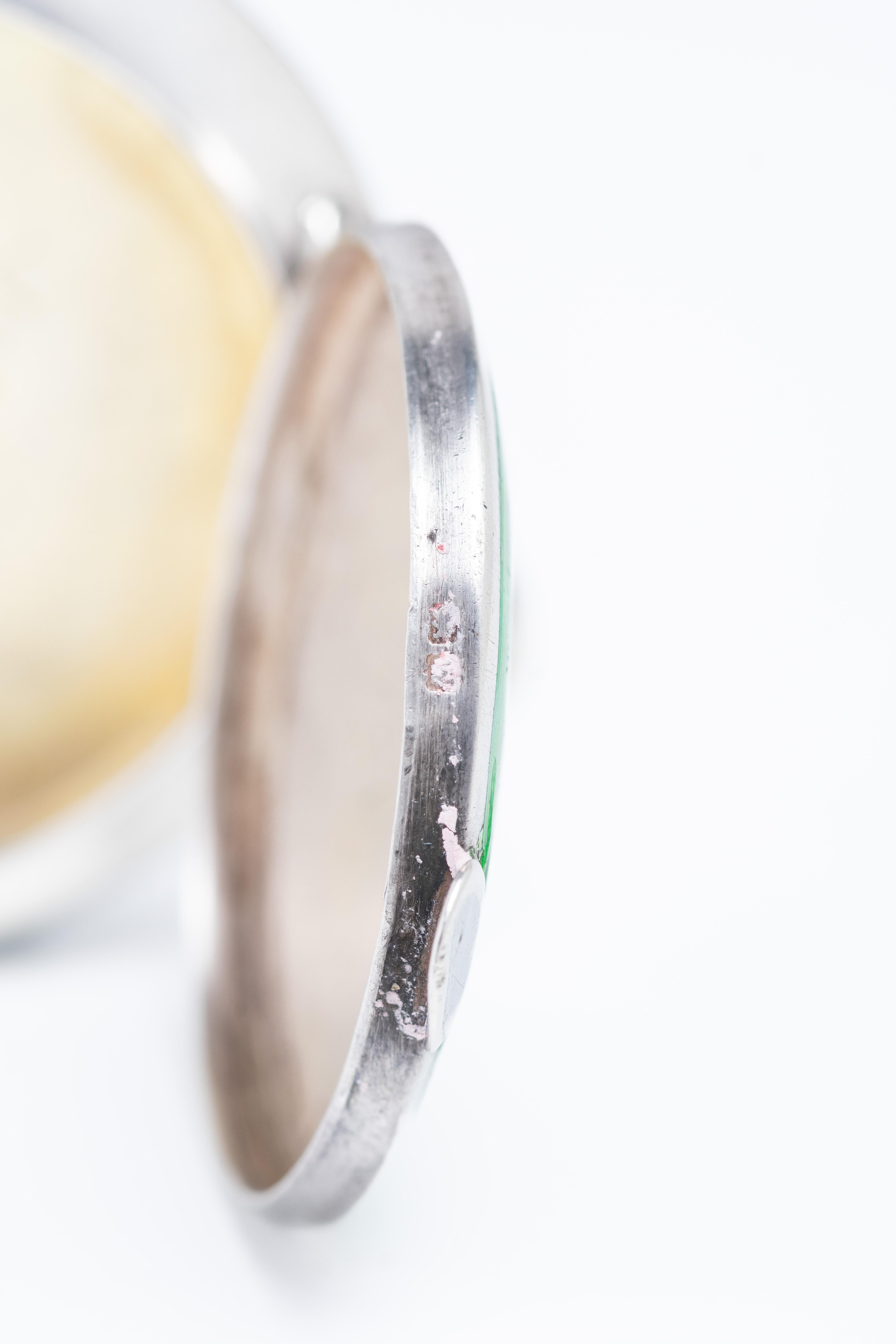 Art Deco Silber & Grün Guilloche Emaille Medaillon kompakt 3
