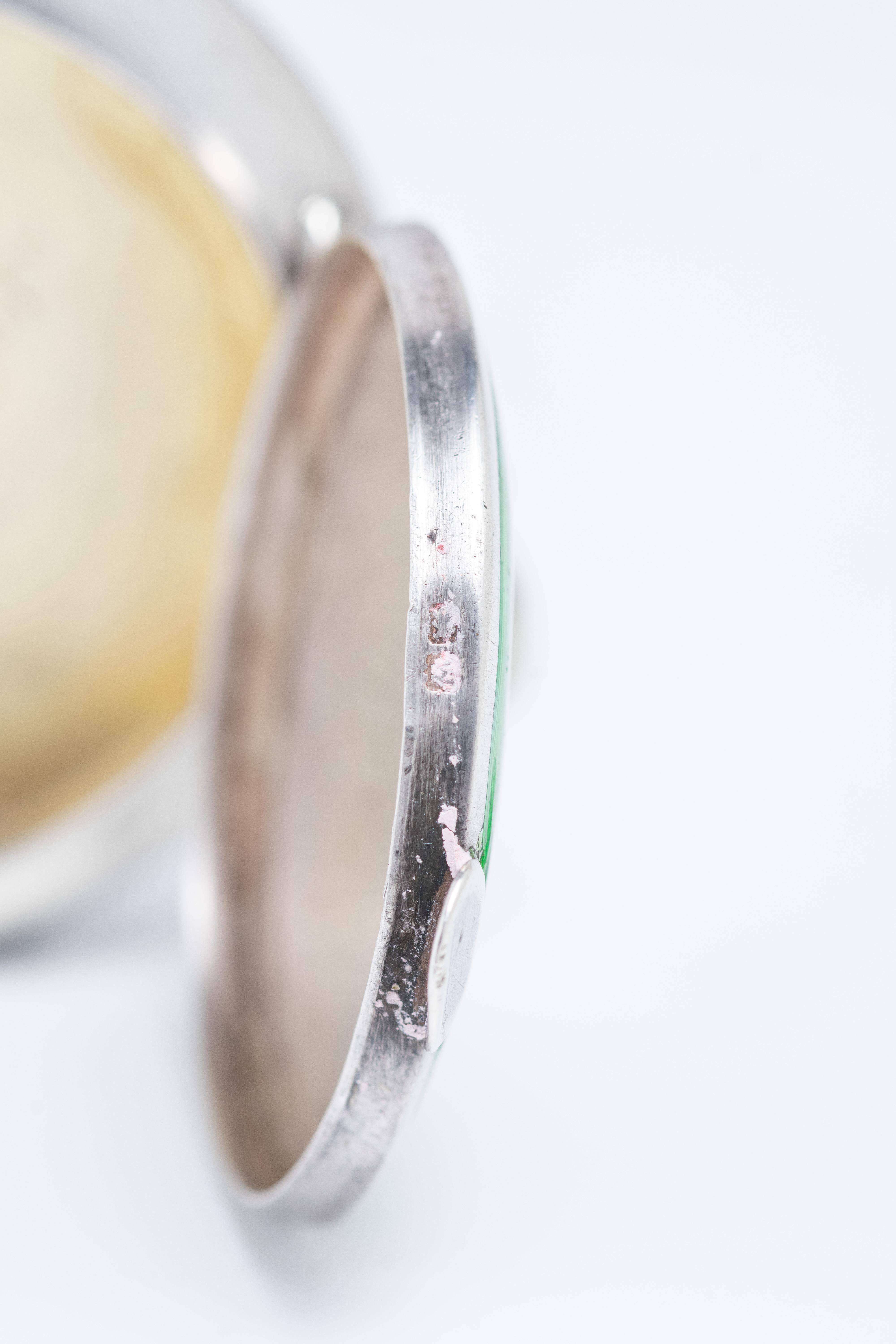 Art Deco Silber & Grün Guilloche Emaille Medaillon kompakt 4