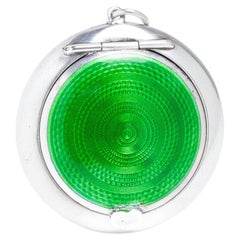 The Art Deco Silver & Green Guilloche Enamel Locket Compact
