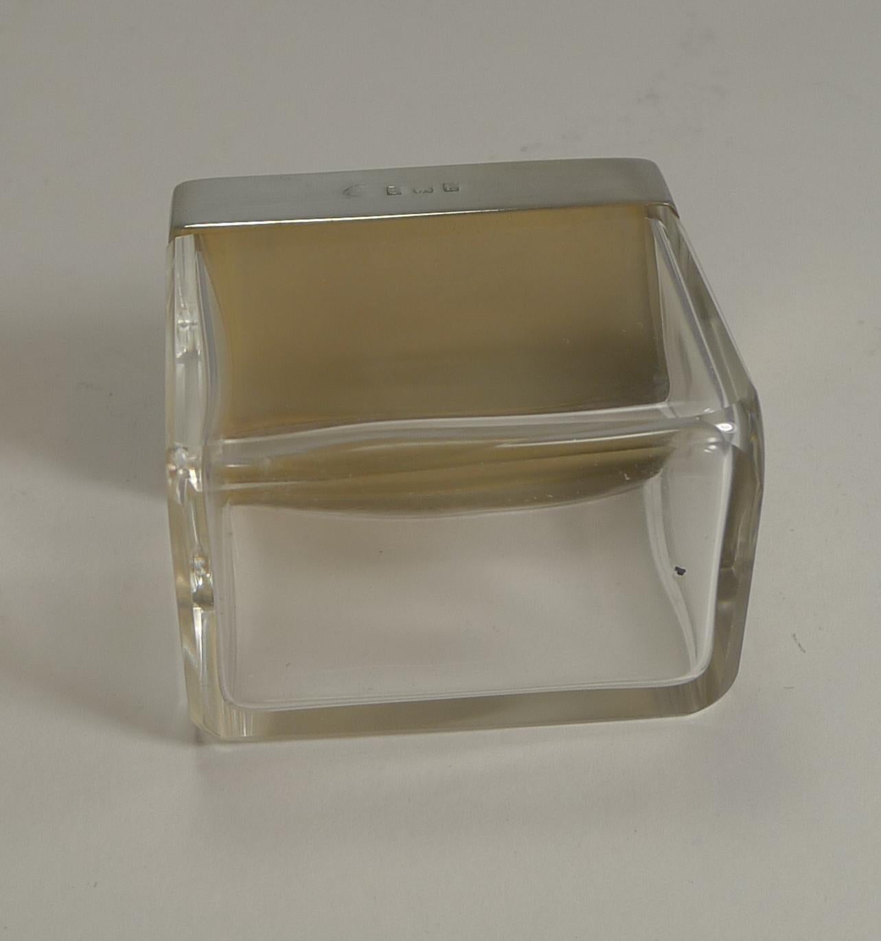 Art Deco Silver & Guilloche Enamel Lidded Glass Box In Good Condition In Bath, GB