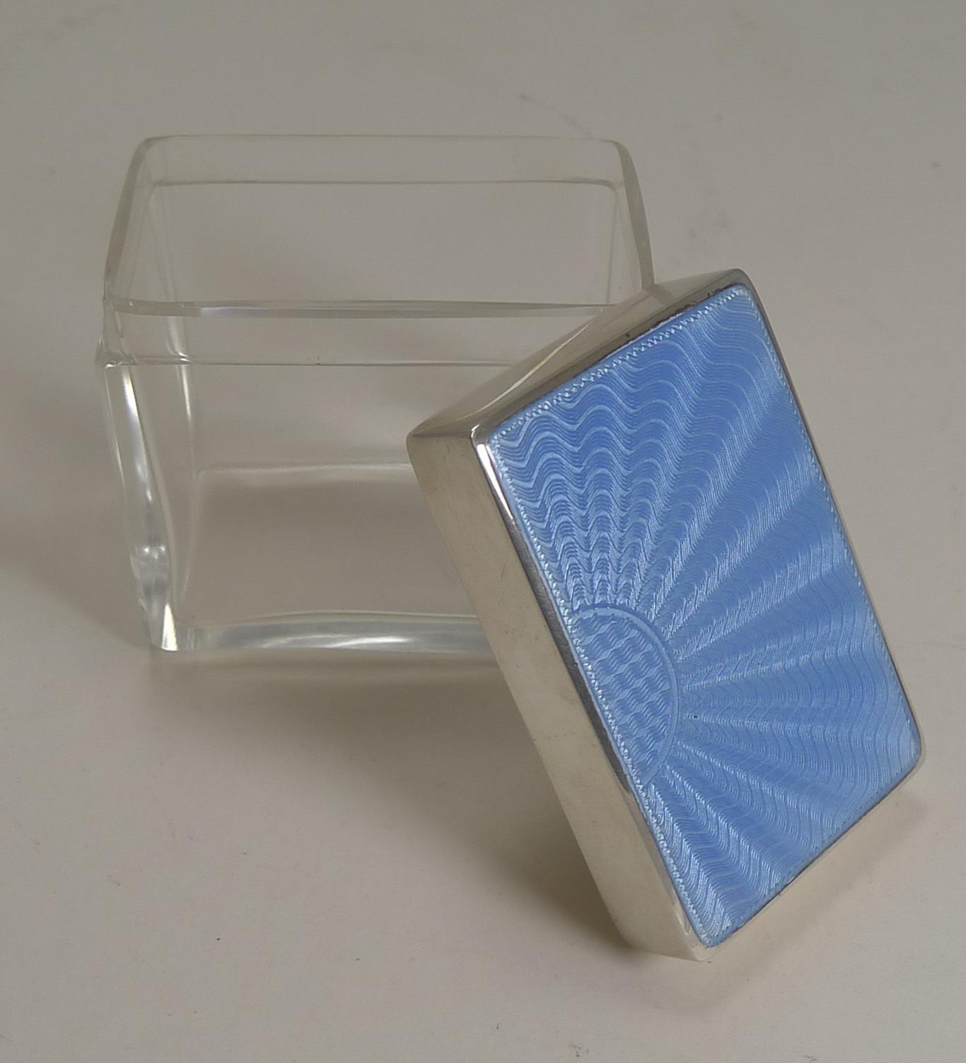 Art Deco Silver & Guilloche Enamel Lidded Glass Box 1