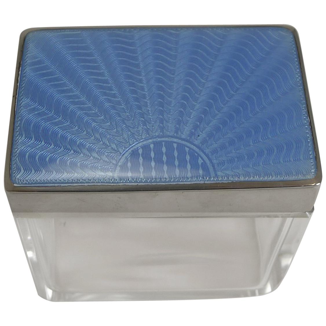 Art Deco Silver & Guilloche Enamel Lidded Glass Box
