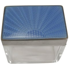 Art Deco Silver & Guilloche Enamel Lidded Glass Box