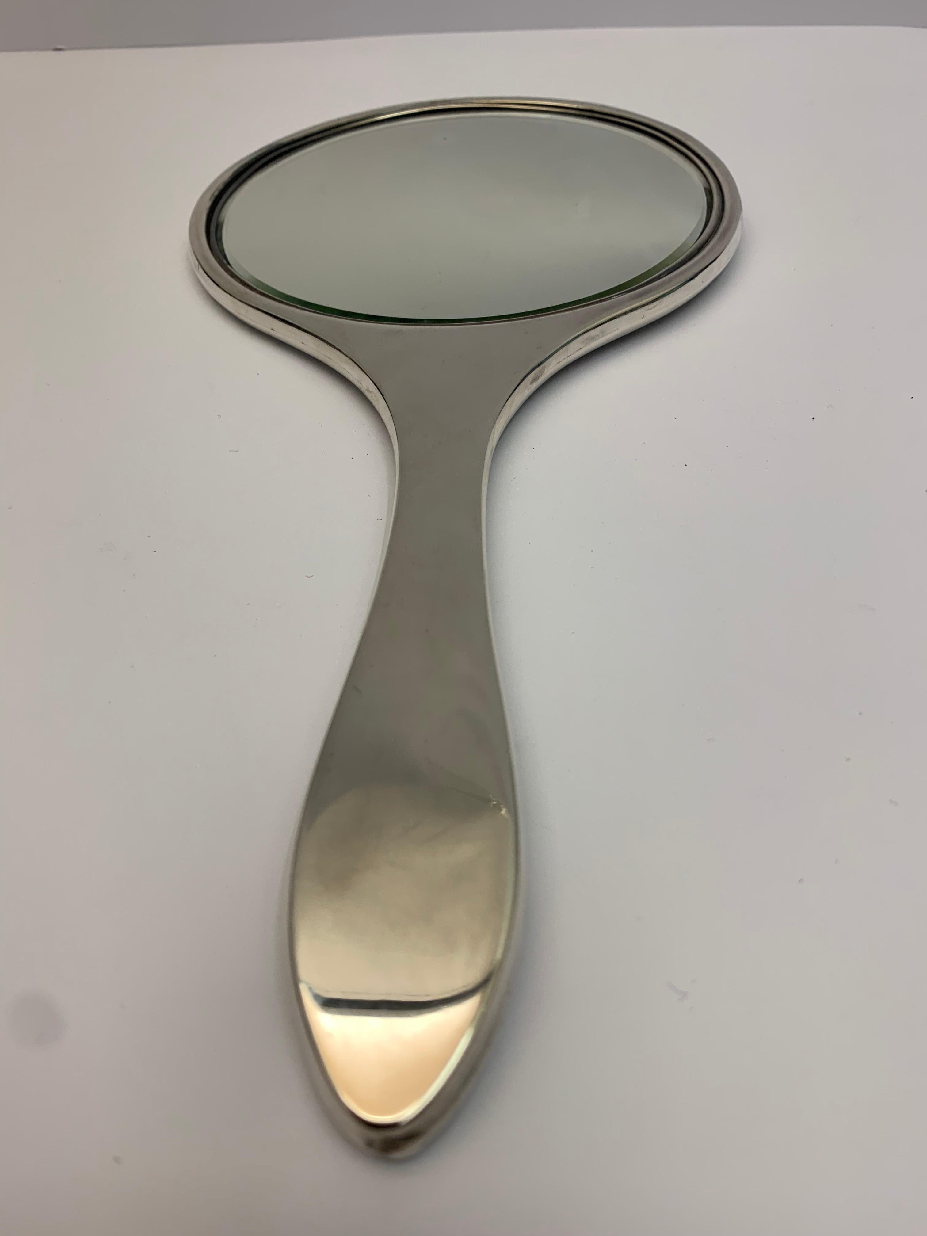 English Art Deco Silver Hand Mirror For Sale
