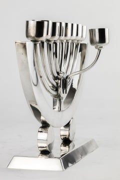 Early 20th Century Polish Art Deco Silver Hanukkah Lamp Menorah